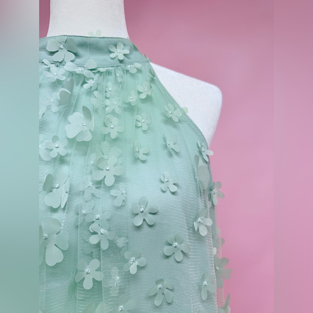 Easel Sage Green Halter Floral Appliqué Mini Dress - Picture 2 of 10